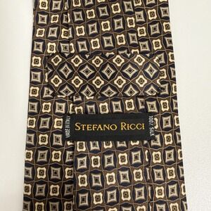 Stefano Ricci NEW Mens Tie Geometric Black/Brown Satin Silk 3 7/8" (W) x 55" (L)